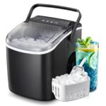 ZAFRO Countertop Ice Maker, Portable Self Cleaning Bullet Ice Maker with Handle, 9 Ice Cubes in 8 Minutes, 26Lbs in 24 Hours, Ice Basket and Ice Scoop, Compact Design for Home/Office, Black