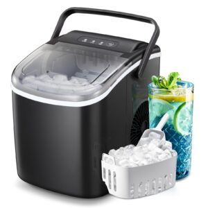 ZAFRO Countertop Ice Maker, Portable Self Cleaning Bullet Ice Maker with Handle, 9 Ice Cubes in 8 Minutes, 26Lbs in 24 Hours, Ice Basket and Ice Scoop, Compact Design for Home/Office, Black
