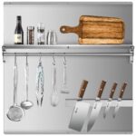 Wilprep Range Backsplash, 30"x30" Stainless Steel Backsplash with Storage Shelf & Magnetic Knife Rack, Range Hood Stainless Steel Backsplash for Stove, Range Hood Wall Shield with Pre-Drilled Holes