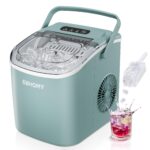 EUHOMY Countertop Ice Maker Machine with Handle, 26lbs Per Day, 9 Ice Cubes Ready in 6 Mins, Auto-Cleaning Portable Ice Maker with Basket and Scoop, for Home/Kitchen/Camping/RV (Green)