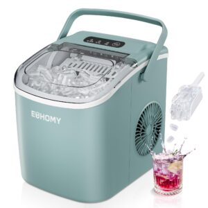 EUHOMY Countertop Ice Maker Machine with Handle, 26lbs Per Day, 9 Ice Cubes Ready in 6 Mins, Auto-Cleaning Portable Ice Maker with Basket and Scoop, for Home/Kitchen/Camping/RV (Green)