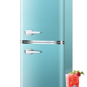Anypro 3.8 Cu.Ft Retro Fridge with Bottom Freezer and Drawer, 2 Door Refrigerator with 7 Adjustable Temperature Settings for Bedroom, Dorm, Office, Apartment, Large Capacity, Blue