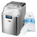 VIVOHOME Nugget Ice Maker Countertop, Pebble Ice Maker Machine with 44lbs/Day, Portable Soft Chewable Ice Maker with Self-Cleaning, Scoop, 10PCs Ice Bags for Home, Kitchen, Camping, RVs