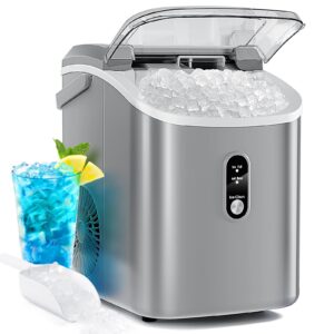 Antarctic Star Nugget Countertop Ice Maker with Soft Chewable Ice, 34Lbs/24H, Pebble Portable Ice Machine with Ice Scoop, Self-Cleaning, One Button Operation, for Kitchen,Office Grey