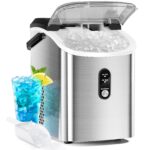 Antarctic Star Nugget Countertop Ice Maker with Soft Chewable Ice, 34Lbs/24H, Pebble Portable Ice Machine with Ice Scoop, Self-Cleaning, One Button Operation, for Kitchen,Office Stainless Steel Silver