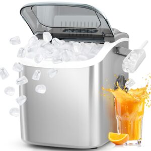 Antarctic Star Ice Maker Countertop, Portable Ice Machine with Carry Handle, 26Lbs Per Day, 9 Cubes Ready in 6 Mins, Self-Cleaning Ice Makers with Ice Scoop and Basket for Kitchen/Office/Party (Grey)
