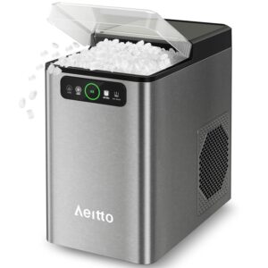 Aeitto Nugget Ice Maker Countertop, Pellet Ice Machine Soft Chewable Ice 36lbs/Day, One-Click Operation, Auto Self-Cleaning Crushed Ice Makers Stainless with Scoop for Home/Kitchen/Office (Dark Gray)