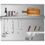 WILPREP Range Backsplash, 36"x30" Stainless Steel Backsplash with Storage Shelf & Magnetic Knife Rack, Range Hood Stainless Steel for Stove, Range Hood Wall Shield with Pre-Drilled Holes