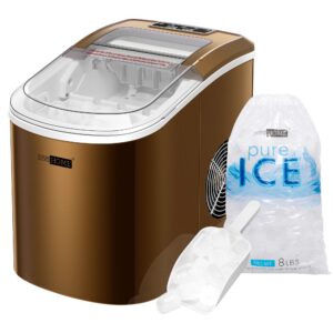 VIVOHOME Electric Portable Compact Countertop Automatic Ice Cube Maker Machine with Hand Scoop 10 Ice Bags and Self Cleaning Function 27lbs/Day Copper