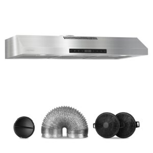 36 inch Range Hood Under Cabinet with 600CFM,Stainless Steel Kitchen Vent Hood with 4 Speed Gesture/Touch Control, Ducted/Ductless Convertible Duct Range Hoods with LED, Lights Time, Memory Function