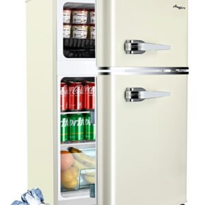 Anypro 3.2 Cu.Ft Refrigerator, Retro Double Door Fridge with Freezer, 7 Adjustable Temperature Settings, Removable Glass Shelves for Dorm, Office, Bedroom, Apartment, White