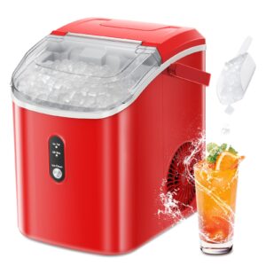 ZAFRO Portable Ice Maker Countertop wiht Handle/Indicator Lamps, 7Mins Fast Ice Making, 35Lbs/24H, Self-Cleaning Ice Maker Machine with Ice Basket/Ice Scoop for Home/Office/Party/Bar, RED