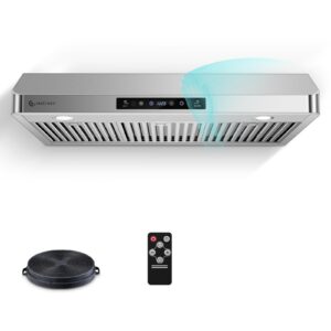 AMZCHEF Under Cabinet Range Hood 36 Inch, 700CFM Stainless Steel Kitchen Stove Vent Hood 3 Speed Exhaust Fan Touch/Remote/Gesture Control LED lights Time Setting Dishwasher-Safe Baffle Filters