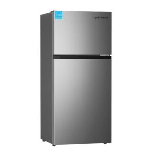 Upstreman 17.6 Cu.Ft. Double Door Refrigerator in Stainless Steel with Large Capacity Top Freezer, Frost Free, Adjustable Thermostat Control, Fingerprint-resistant,Reversible Door Swing, ENERGY STAR