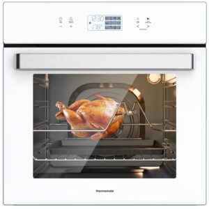 24" Single Wall Oven, ETL Certified, ThermoMate 2.6 Cu.Ft. Electric Wall Oven with 12 Functions, 3100W White Built-in Convection Ovens, Sensor Touch Control, Safety Lock