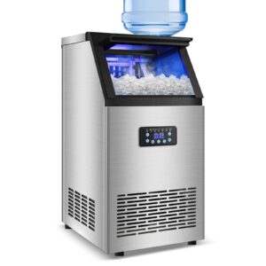 120 lbs/24h Commercial Ice Maker with 30 lbs Storage Bin | 15" Wide Undercounter/Freestanding Ice Machine for Home Bar & Outdoor Use | 40 PCS Ice Cubes | Self-Cleaning Function