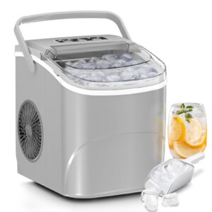 Antarctic Star Countertop Ice Maker,26Lbs/24H,9 Cubes in 6 Mins,Portable Ice Machine with Ice Scoop and Basket,2 Sizes of Bullet Ice Cube for Home Kitchen Office Bar Party, Grey