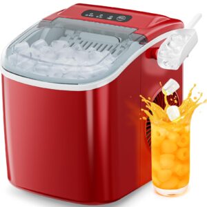 Antarctic Star Countertop Ice Maker Portable Ice Machine with Handle,Automatic-Cleaning Ice Makers, 26Lbs/24H, 9 Ice Cubes Ready in 6 Mins for Home Kitchen Party Bar Red