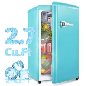 Anypro Fridge with Freezer, 2.7 Cu.Ft Retro Single Door Refrigerator with 5 Level Adjustable Thermostat and Removable Shelves, Low Noise for Dorm, Office, Bedroom, Blue
