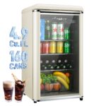 Anypro 4.9 Cu.Ft Beverage Refrigerator, Retro Fridge with Tempered Glass Door, Wine Drink Beer Fridge for Dorm, Office, Bedroom, Bar, 7 Temperatures, Adjustable Removable Shelves