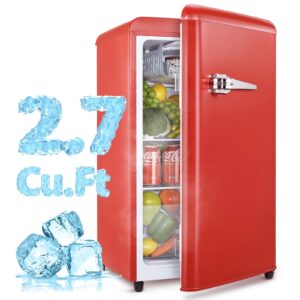Anypro Fridge with Freezer, 2.7 Cu.Ft Retro Single Door Refrigerator with 5 Level Adjustable Thermostat and Removable Shelves, Low Noise for Dorm, Office, Bedroom, Red