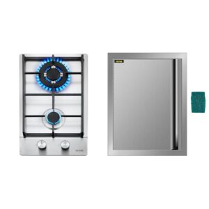 VEVOR 12" 2 Burners 12250BTU Built-in Cooktop and 17"x24" Vertical BBQ Door Stainless Steel with Handle for Outdoor Kitchen