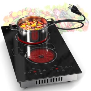2 Burner Electric Cooktop, 110v Electric Stove with Plug, 12 Inch Countertop & Built-In Portable Electric Stove, 9 Levels of Power, 2000W, Touch Control, Safety Lock, Timer, Pause Function, Karienvir