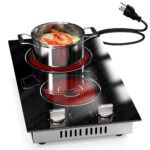 2 Burners Electric Cooktop, Plug in Electric Stove 110v, Countertop & Built-in Stove Top, 12 Inch Cooktop Knob Control, 9 Power Levels, 2000W, Grey knob, Karienvir