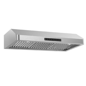 VIKIO HOME Range Hood 42 Inch Under Cabinet, Kitchen Hood with 980 CFM, 3-Speed Gesture Sensing & Touch Control Panel, Stainless Steel Vent 2 Pcs Baffle Filters with Handlebar