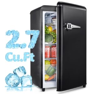 Anypro Fridge with Freezer, 2.7 Cu.Ft Retro Single Door Refrigerator with 5 Level Adjustable Thermostat and Removable Shelves, Low Noise for Dorm, Office, Bedroom, Black