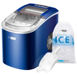 VIVOHOME Electric Portable Compact Countertop Automatic Ice Cube Maker Machine with Hand Scoop 10 Ice Bags and Self Cleaning Function 27lbs/Day Navy Blue