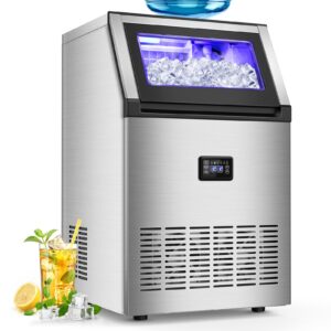 160Lbs/24H Commercial Ice Maker Machine with 35Lbs Ice Capacity, 55Pcs Clear Ice Cubes per Round in 11-20Mins, Stainless Steel Under Counter Freestanding Ice Machine Maker for Home Bar Outdoor