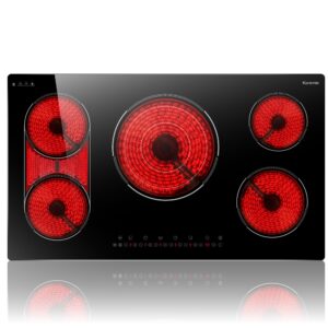 36 Inch Electric Cooktop 5 Burner, Built-in Electric Stovetop with Flexible Bridge & Triple Ring Burner, 9600W Cooktop Electrics with BBQ Burner, Timer, Safety Lock,Pause, 220V-240V Hard Wire