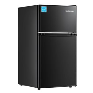 Upstreman 3.1 Cu.Ft Mini Fridge with Freezer, Double Door Small Fridge, Dorm Essentials, Adjustable Thermostat, Energy Saving, Mini Refrigerator for Office, Dorm, Bedroom, Black