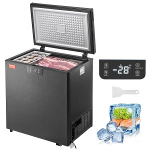 VEVOR Chest Freezer, 5 Cu.ft Compact Deep Freezer, Free Standing Top Open Door Compact Freezers with 2 Removable Baskets & Adjustable Thermostat, Energy Saving & Low Noise, Black