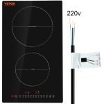 VEVOR Built-in Induction Cooktop, 12inch 2 Burners, 3000W/220V Ceramic Glass Electric Stove Top with Sensor Touch Control, Timer & Child Lock Included, 9 Power Levels for Simmer Steam Slow Cook Fry