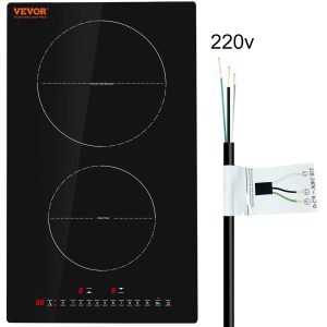 VEVOR Built-in Induction Cooktop, 12inch 2 Burners, 3000W/220V Ceramic Glass Electric Stove Top with Sensor Touch Control, Timer & Child Lock Included, 9 Power Levels for Simmer Steam Slow Cook Fry