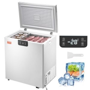 VEVOR Chest Freezer, 3.88 Cu.ft / 110 L Compact Deep Freezer, Free Standing Top Open Door Compact Freezers with 2 Removable Baskets & Adjustable Thermostat, Energy Saving & Low Noise, White
