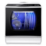 AIRMSEN Portable Countertop Dishwasher with 5L Water Tank, Mini Dishwasher with 14.6” Ultra-Narrow Design, 9 Programs, 24H Delay Start & 360° Dual Spray, No Hookup Needed, C01, Blue White