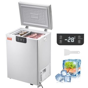 VEVOR Chest Freezer, 3.5 Cu.ft Compact Deep Freezer, Free Standing Top Open Door Chest Freezers with 2 Removable Baskets & Adjustable Thermostat, Energy Saving & Low Noise, White