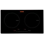 VEVOR Built-in Induction Electric Stove Top 24 Inch,2 Horizontal Burners Electric Cooktop,9 Power Levels & Sensor Touch Control,Easy to Clean Ceramic Glass Surface,Child Safety Lock,110V