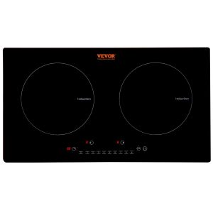 VEVOR Built-in Induction Electric Stove Top 24 Inch,2 Horizontal Burners Electric Cooktop,9 Power Levels & Sensor Touch Control,Easy to Clean Ceramic Glass Surface,Child Safety Lock,110V