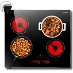 24 Inch Electric Cooktop 4 Burners, Slide Controls, Built in Electric stove top, Glass Protection Metal Frame, 9 Power Levels, 6000W Electric Stove with Safety Lock, Timer, 240V Hard Wire(No Plug)