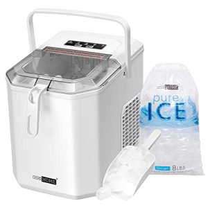 VIVOHOME Electric Portable Compact Countertop Automatic Ice Cube Maker Machine with Handle Hand Scoop 10 Ice Bags and Self Cleaning Function 26.5lbs/Day White