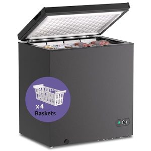 WATOOR 7.0 Cu.ft Chest Freezer Small Deep Freezer Mini Household Chest Freezers Upright with 4 Removable Baskets 7 Temperature Settings Black