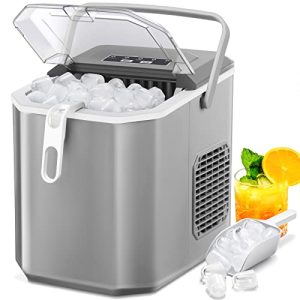 Xbeauty Ice Makers Machine Countertop with Self-Cleaning, 26Lbs/24H,9 Ice Cubes/8 Mins, Ice Bags, Ice Scoop, and Basket, Protable Ice Maker for Home/Kitchen/Office/Party-Grey