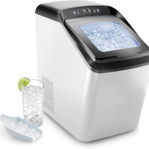 55lbs Countertop Nugget Ice Maker – Pebble Ice Machine, Soft Chewable Pellets in 5 Min, 55Lbs/24H, 3lb. Capacity, Self-Cleaning, Stainless-Steel + Scoop (Silver)