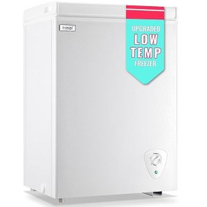 WANAI Chest Freezer Compact Deep Freezers with Adjustable Thermostat Small Mini White Freezer Freestanding Compressor Cooling with Storage Basket for Home Kitchen Office Bar