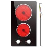 2 Ring Ceramic Hob, Nefaracy 30cm Electric Hob with Knob Control, Built-in 3000W Electric Ceramic Hob, Hot Warning, 9 Power Level, 220-240V Hard Wire
