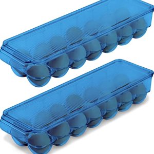 Utopia Home Egg Container For Refrigerator - 14 Egg Container With Lid & Handle, Egg Holder For Refrigerator, Egg Storage & Egg Tray (Blue, Pack of 2)